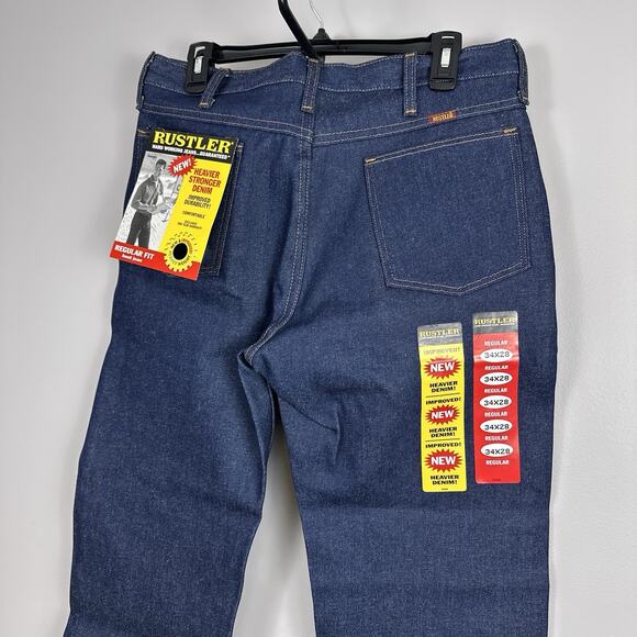 Vintage Rustler by Wrangler Bootcut Jeans 34x28 USA Made 100% Cotton NWT Dark - Picture 3 of 8